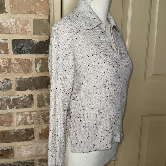 William Rast Cream Speckled Texture Sweater Split Collar Boxy Cotton Knit Sz S - Picture 7 of 12